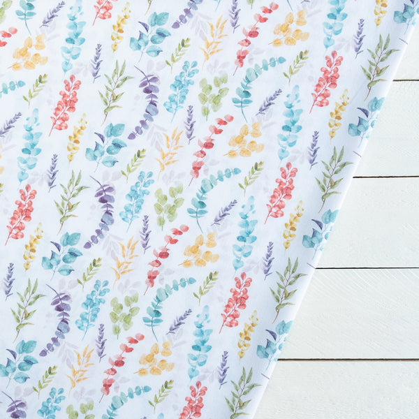 Blue and Yellow Eucalyptus Floral Fabric | 100% Cotton | Extra Wide Fabric | John Louden