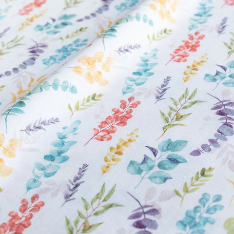 Blue and Yellow Eucalyptus Floral Fabric | 100% Cotton | Extra Wide Fabric | John Louden
