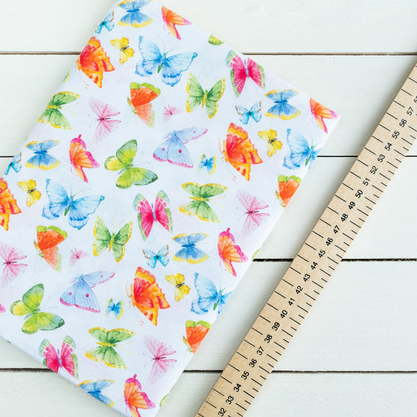 Multicoloured Butterflies Fabric | 100% Cotton | Extra Wide Fabric | John Louden