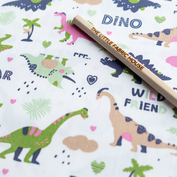 Green and Pink Dinosaur Fabric | 100% Cotton Poplin | Rose and Hubble