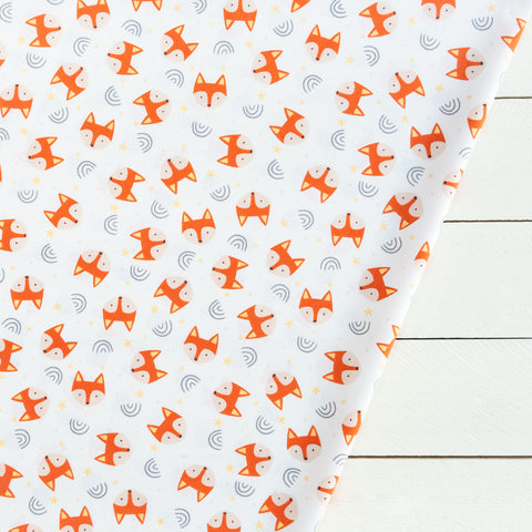 Orange Fox with Rainbows and Stars Fabric | 100% Cotton Poplin | Rose and Hubble
