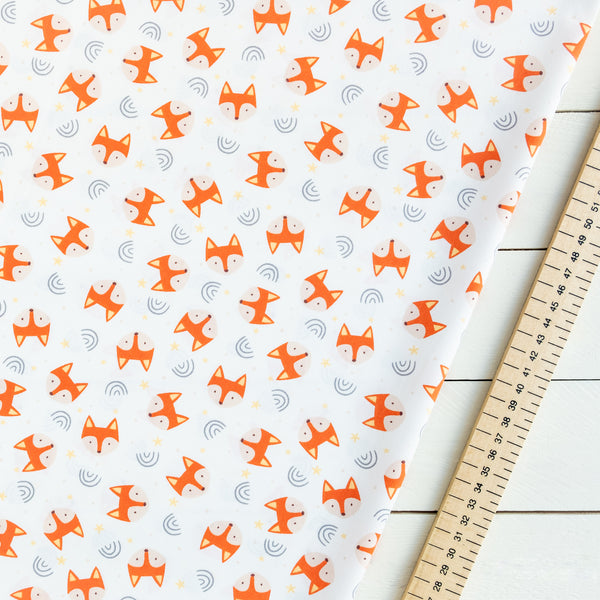 Orange Fox with Rainbows and Stars Fabric | 100% Cotton Poplin | Rose and Hubble