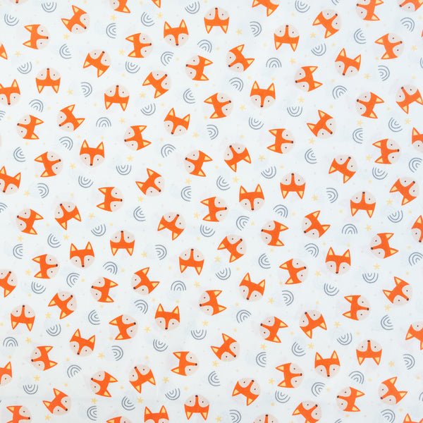 Orange Fox with Rainbows and Stars Fabric | 100% Cotton Poplin | Rose and Hubble