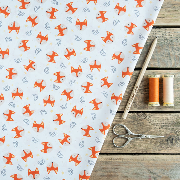 Orange Fox with Rainbows and Stars Fabric | 100% Cotton Poplin | Rose and Hubble