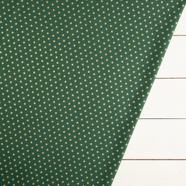 Tiny Gold Glitter Stars on Green Christmas Fabric | 100% Cotton | John Louden