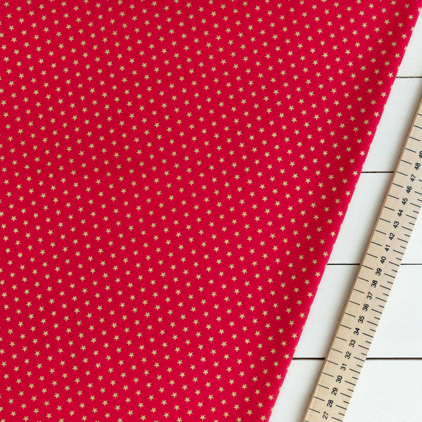 Tiny Gold Glitter Stars on Red Christmas Fabric | 100% Cotton | John Louden