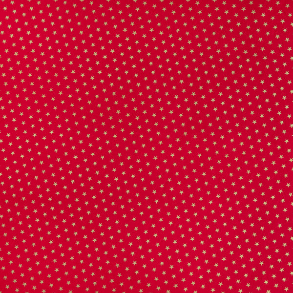 Tiny Gold Glitter Stars on Red Christmas Fabric | 100% Cotton | John Louden