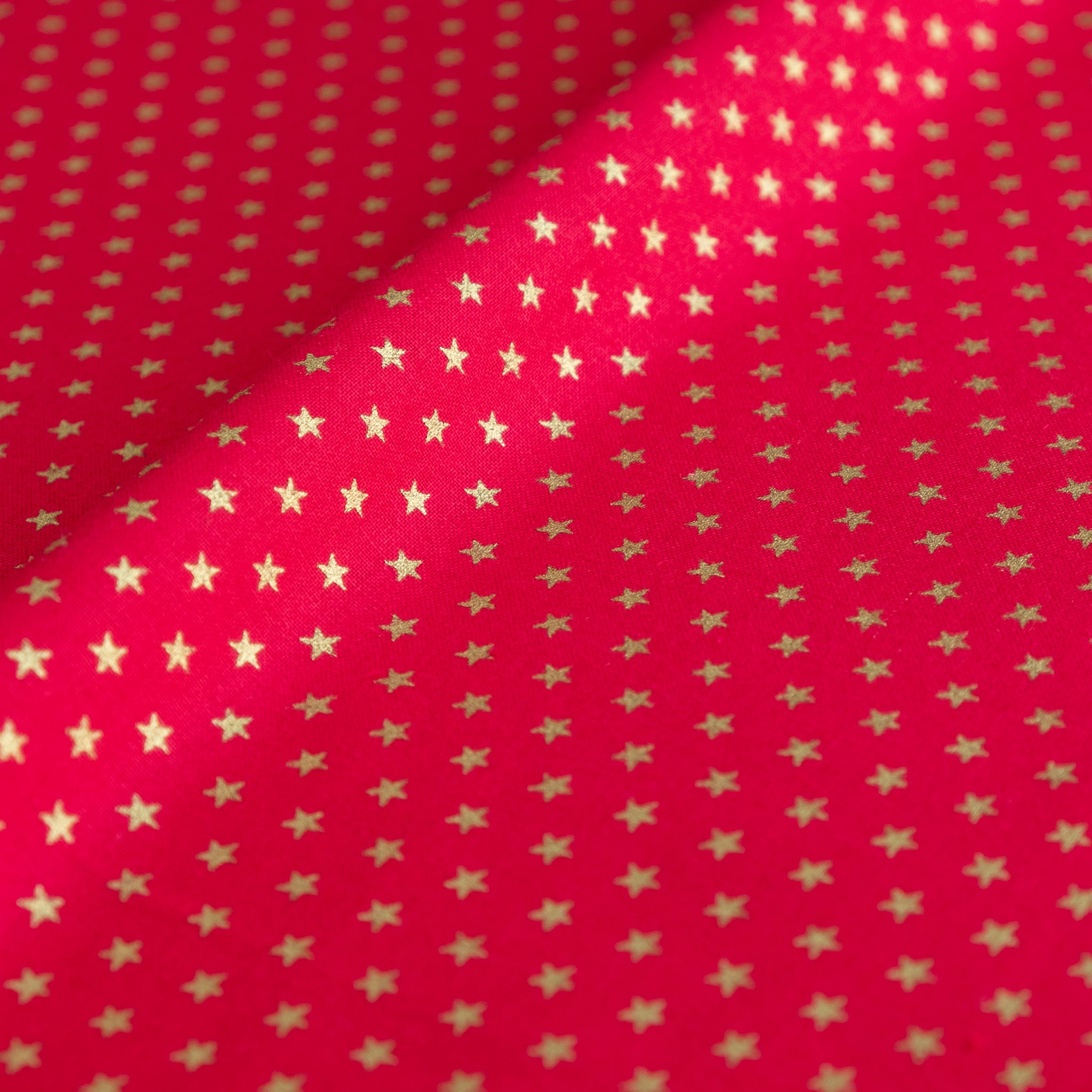 Tiny Gold Glitter Stars on Red Christmas Fabric | 100% Cotton | John Louden