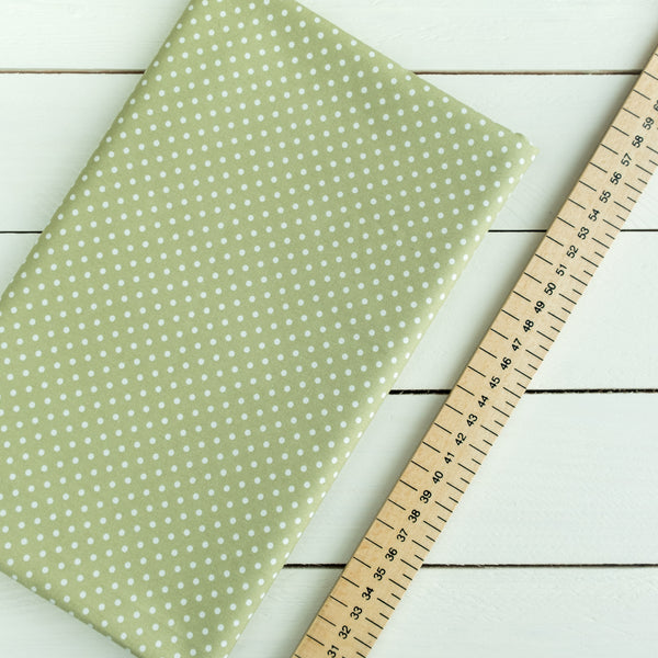 Meadow Green Polka Dot Fabric | 100% Cotton Poplin | Rose and Hubble