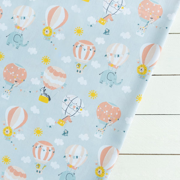 Zoo Animals in Hot Air Balloons Fabric | 100% Cotton | Extra Wide Fabric | John Louden