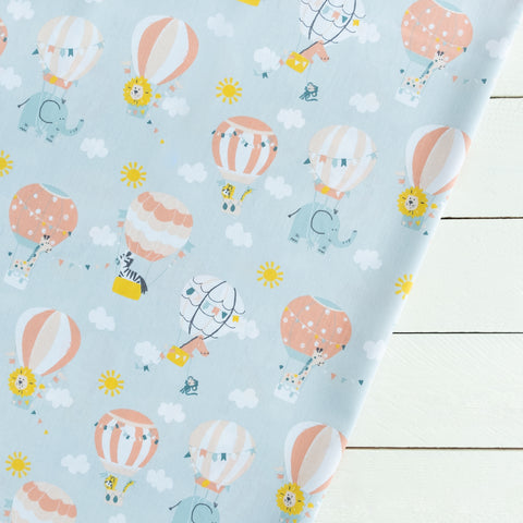 Zoo Animals in Hot Air Balloons Fabric | 100% Cotton | Extra Wide Fabric | John Louden