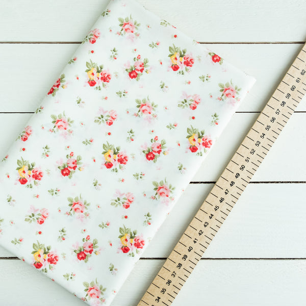 Ivory and Pink Bouquet Floral Fabric | 100% Cotton Poplin | Rose and Hubble