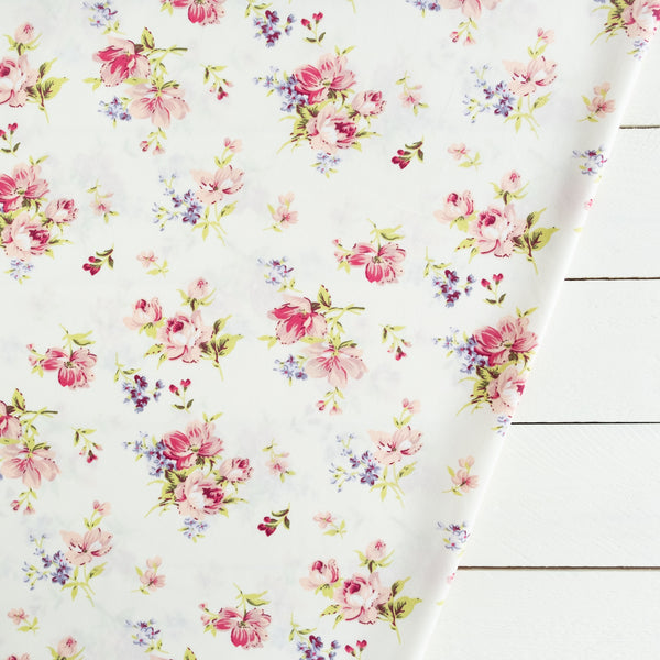 Pink and Lilac Floral Fabric | 100% Cotton Poplin | Rose and Hubble