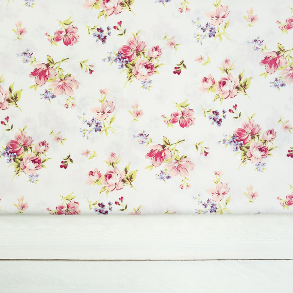 Pink and Lilac Floral Fabric | 100% Cotton Poplin | Rose and Hubble