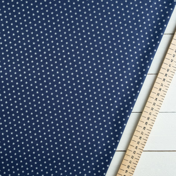 Tiny Silver Glitter Stars on Navy Christmas Fabric | 100% Cotton | John Louden