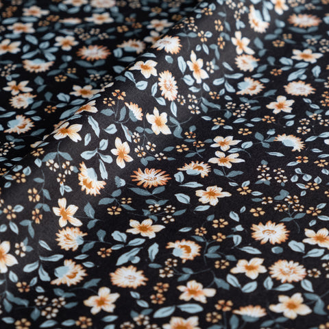 Midnight Blue and Gold Ditsy Floral Fabric | 100% Cotton Poplin | Extra Wide Fabric | John Louden