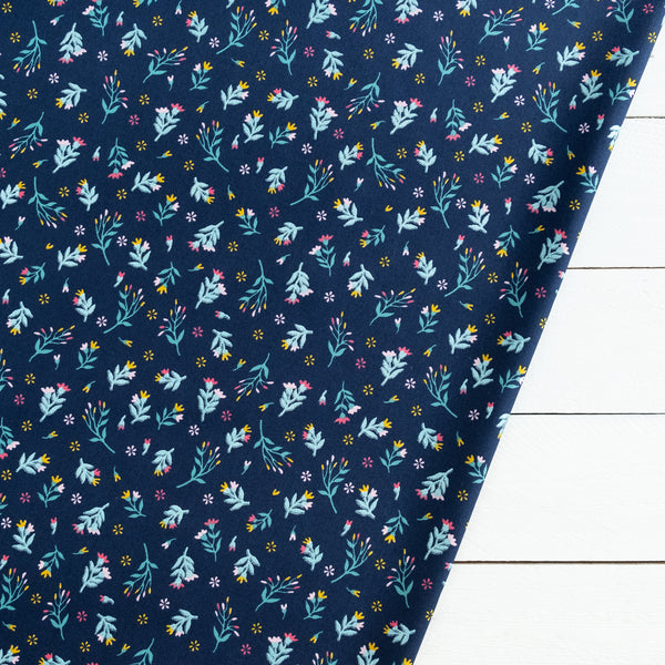 Navy and Green Ditsy Floral Glitter Fabric | 100% Cotton | Extra Wide Fabric | John Louden