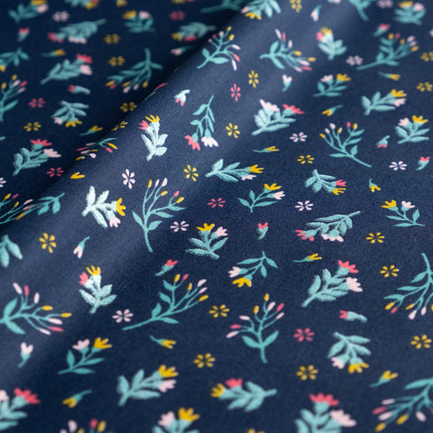 Navy and Green Ditsy Floral Glitter Fabric | 100% Cotton | Extra Wide Fabric | John Louden