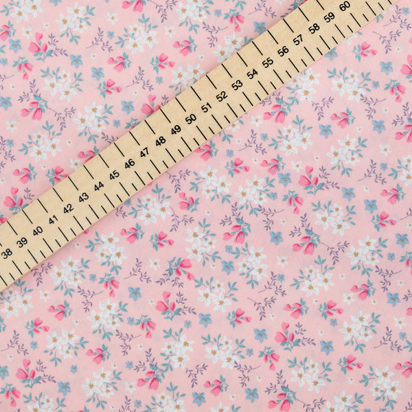 Pale Pink and White Floral Fabric | 100% Cotton Poplin | Rose and Hubble