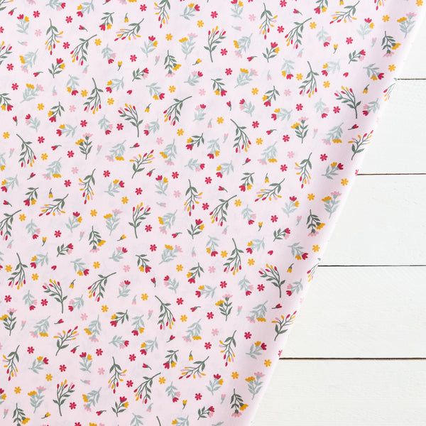 Pale Pink and Green Ditsy Floral Glitter Fabric | 100% Cotton | Extra Wide Fabric | John Louden