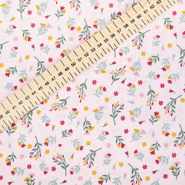 Pale Pink and Green Ditsy Floral Glitter Fabric | 100% Cotton | Extra Wide Fabric | John Louden