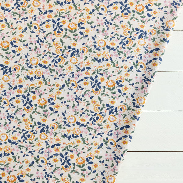 Cream, Gold and Pink Ditsy Floral Fabric | 100% Cotton Poplin | Extra Wide Fabric | John Louden