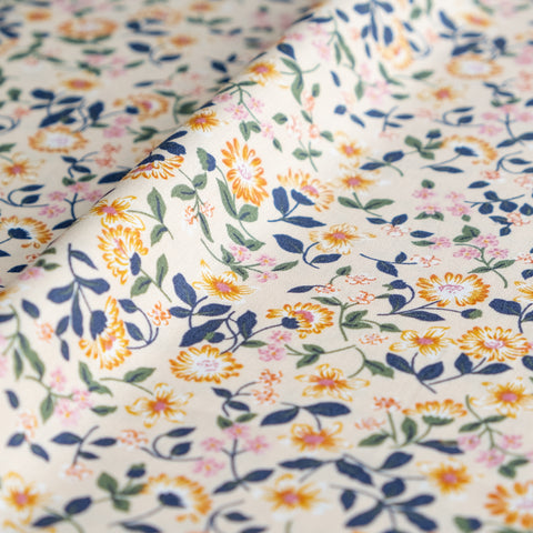 Cream, Gold and Pink Ditsy Floral Fabric | 100% Cotton Poplin | Extra Wide Fabric | John Louden