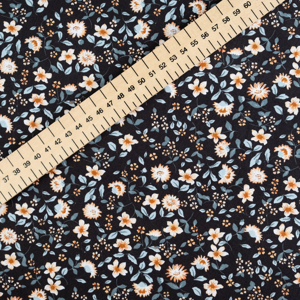Midnight Blue and Gold Ditsy Floral Fabric | 100% Cotton Poplin | Extra Wide Fabric | John Louden