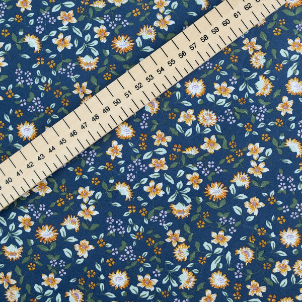 Dark Blue and Gold Ditsy Floral Fabric | 100% Cotton Poplin | Extra Wide Fabric | John Louden