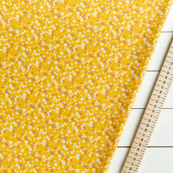 Ochre Ditsy Floral Fabric | 100% Cotton Poplin | Rose and Hubble