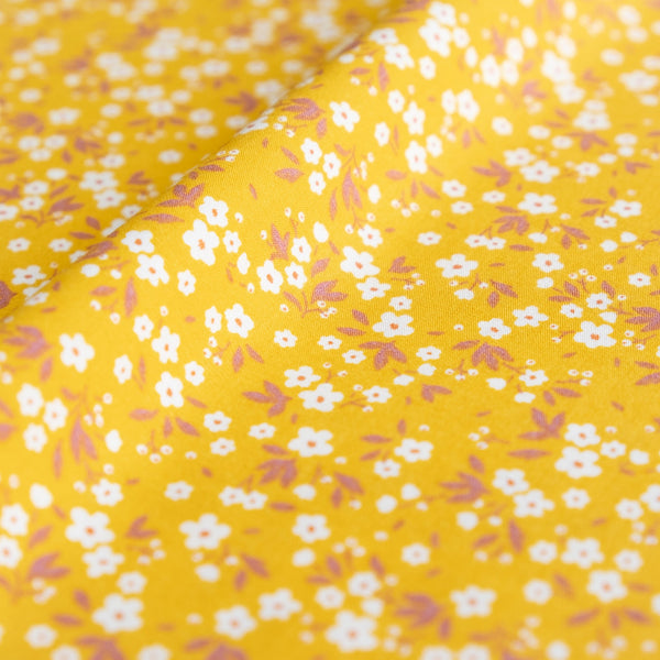 SECONDS Ochre Ditsy Floral Fabric | 100% Cotton Poplin | Rose and Hubble