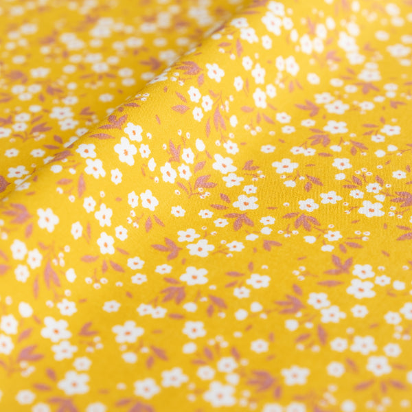 Ochre Ditsy Floral Fabric | 100% Cotton Poplin | Rose and Hubble