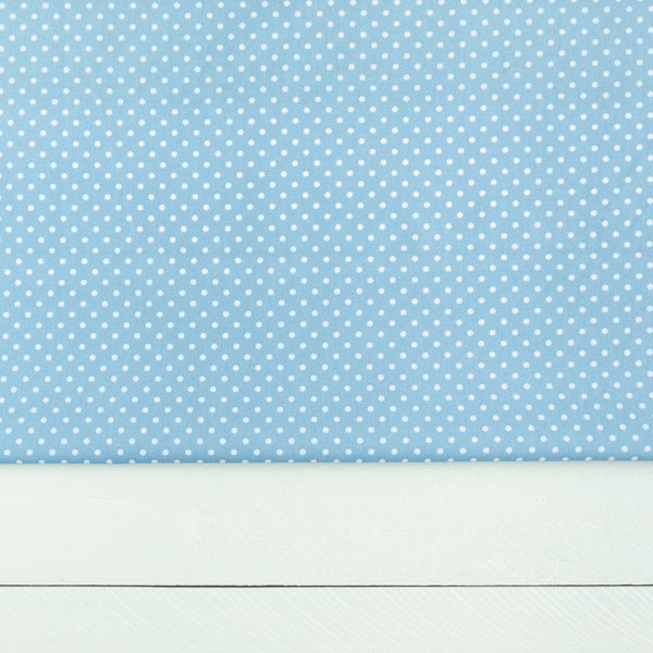 Pale Blue Polka Dot Fabric | 100% Cotton Poplin | Rose and Hubble