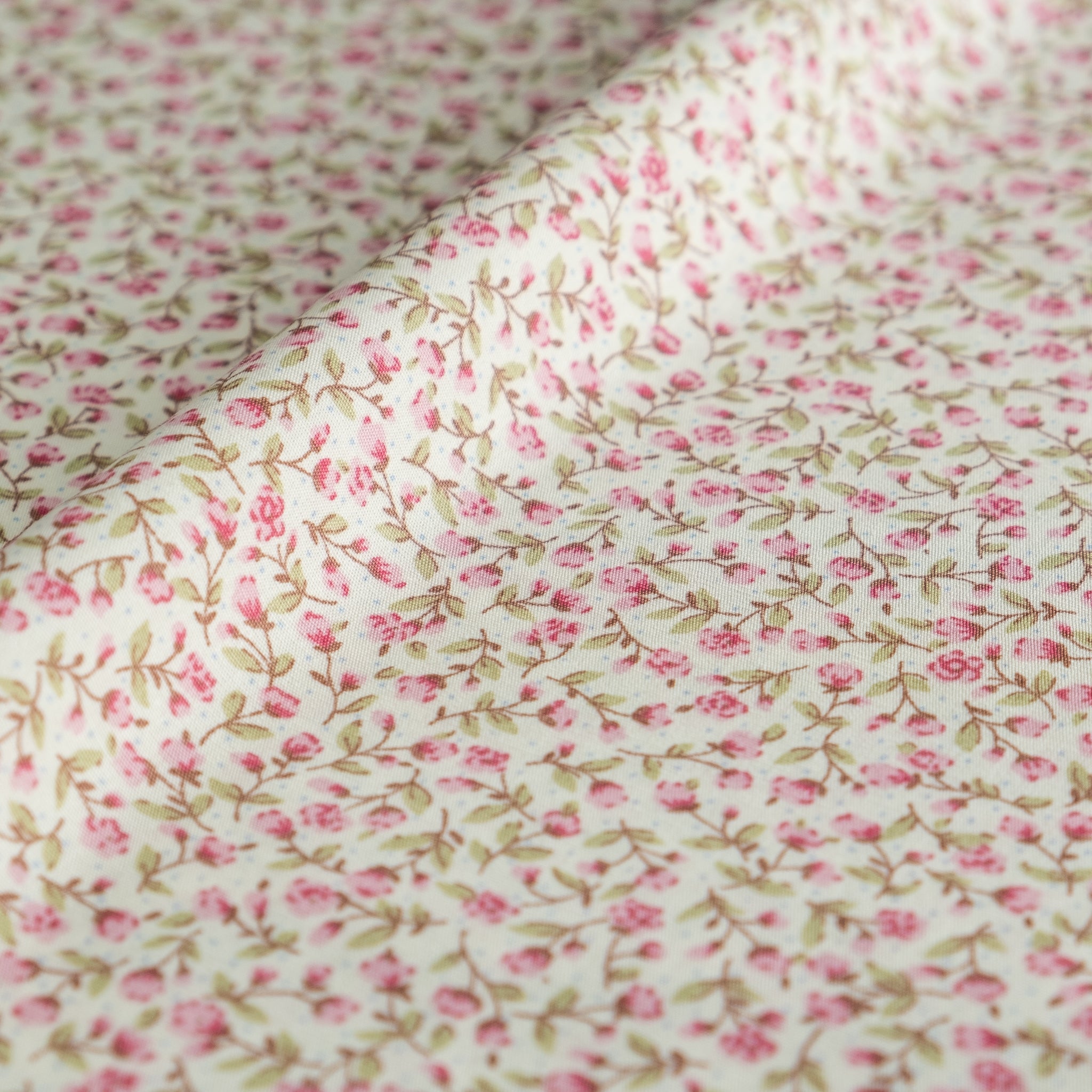 Pale Pink Ditsy Floral Fabric, 100% Cotton Poplin