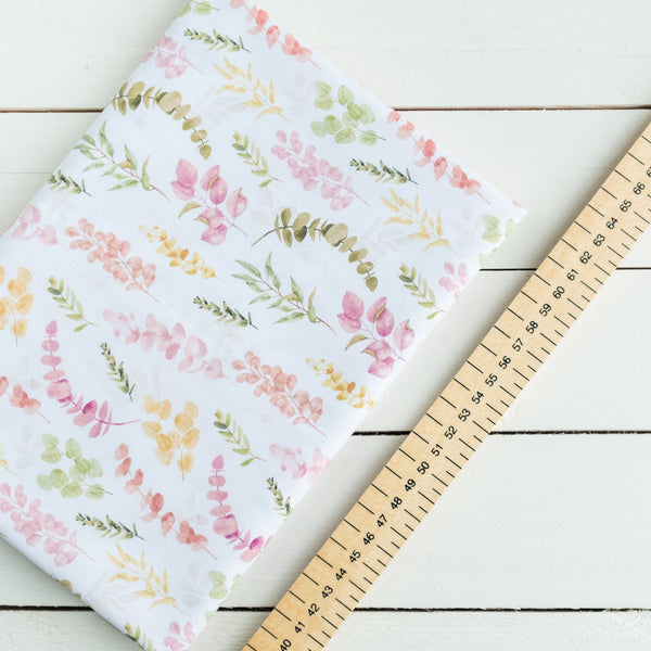 Pink and Green Eucalyptus Floral Fabric | 100% Cotton | Extra Wide Fabric | John Louden