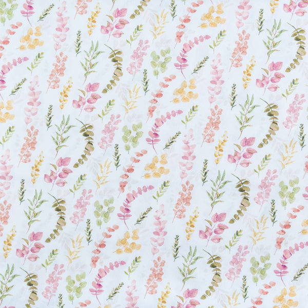 Pink and Green Eucalyptus Floral Fabric | 100% Cotton | Extra Wide Fabric | John Louden