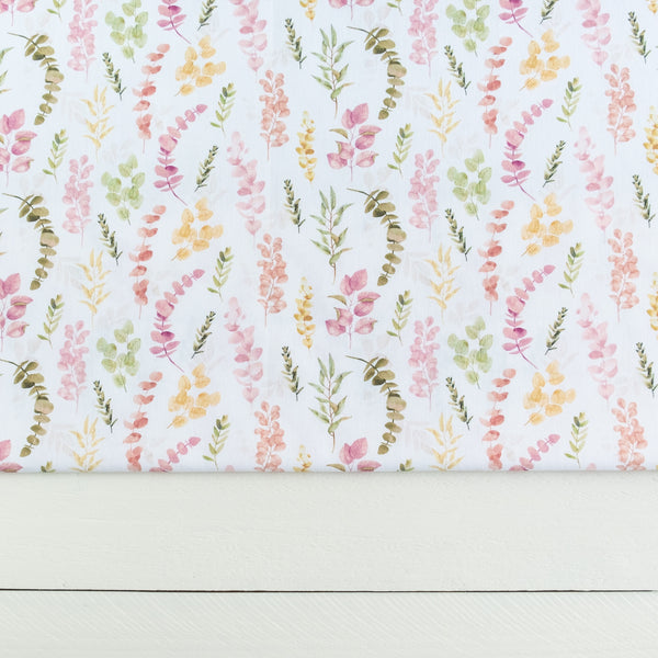 Pink and Green Eucalyptus Floral Fabric | 100% Cotton | Extra Wide Fabric | John Louden