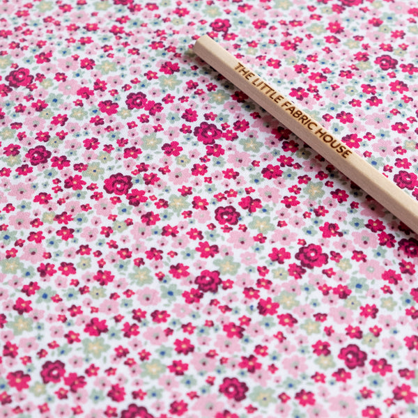 Pink and Green Ditsy Floral Fabric | 100% Cotton Poplin | Rose and Hubble