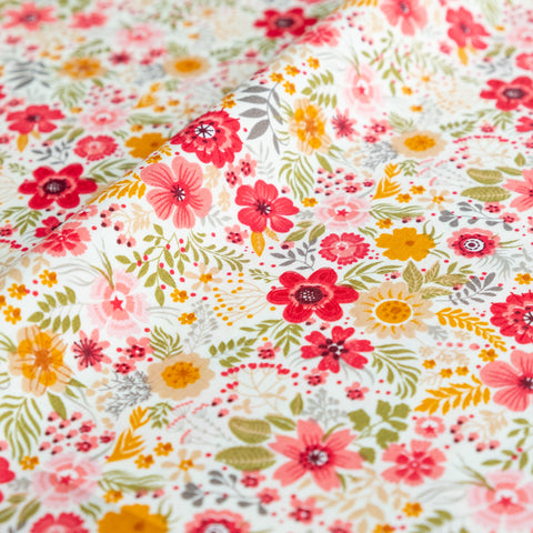 Pink and Mustard Floral Fabric | 100% Cotton Poplin | Rose and Hubble