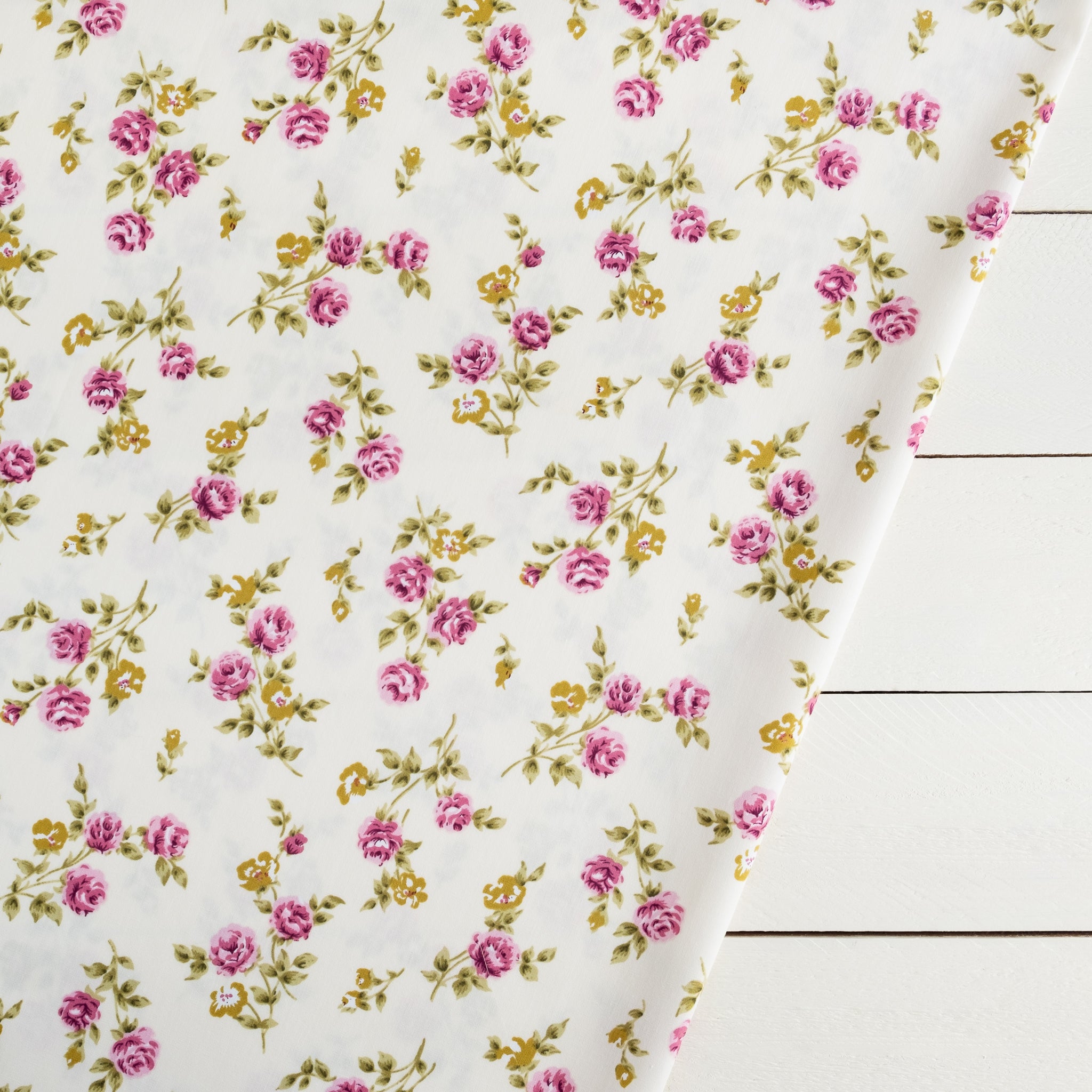 Cotton Fabric Pink Ditsy Floral Print on Cream Craft Fabric