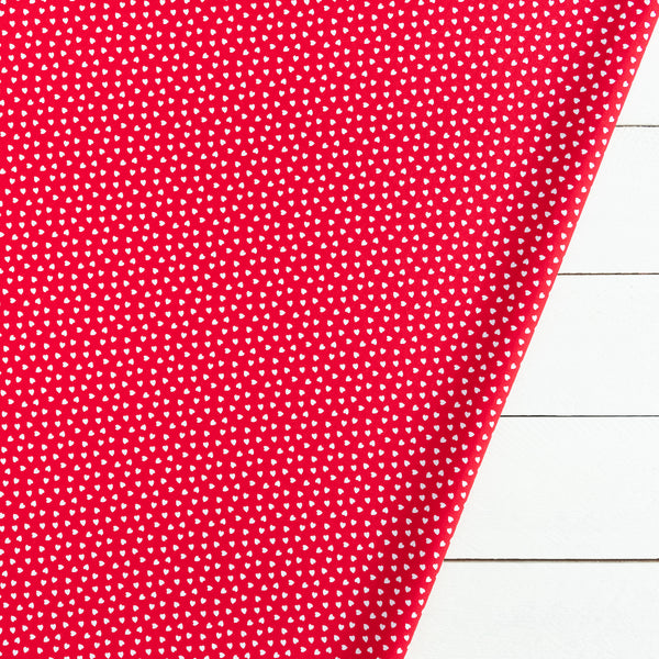 Red Ditsy Love Hearts Valentine's Day Fabric | 100% Cotton Poplin | Extra Wide Fabric