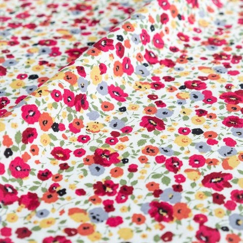 Red Autumn Ditsy Floral Fabric | 100% Cotton Poplin | Rose and Hubble
