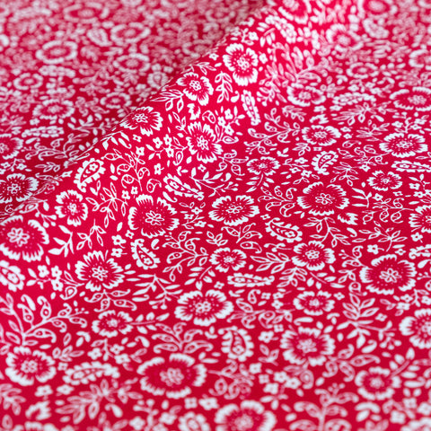 Red and White Floral Fabric | 100% Cotton Poplin | Rose and Hubble