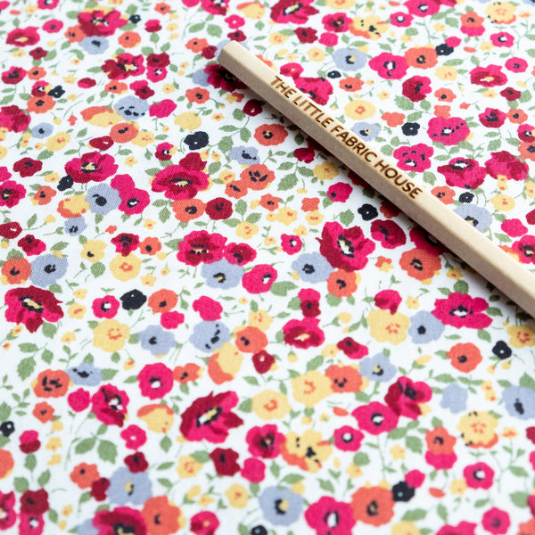 Red Autumn Ditsy Floral Fabric | 100% Cotton Poplin | Rose and Hubble