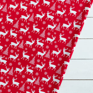 Red Scandi Christmas Reindeer Fabric | 100% Cotton | Rose and Hubble