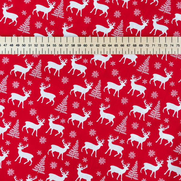 Red Scandi Christmas Reindeer Fabric | 100% Cotton | Rose and Hubble