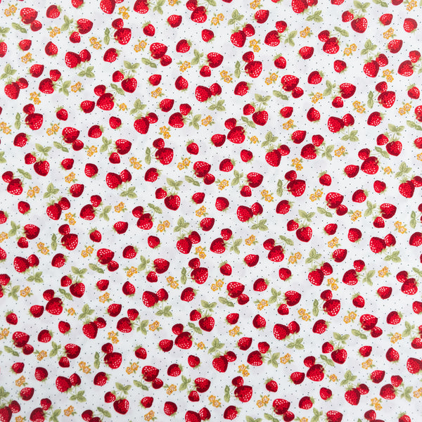 Summer Strawberry Floral Fabric | 100% Cotton Poplin | Rose and Hubble