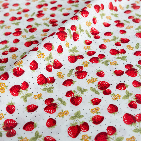 Summer Strawberry Floral Fabric | 100% Cotton Poplin | Rose and Hubble