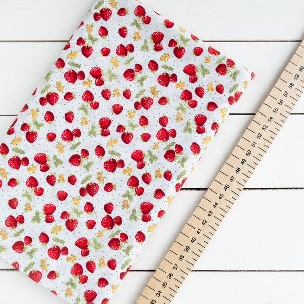 Summer Strawberry Floral Fabric | 100% Cotton Poplin | Rose and Hubble