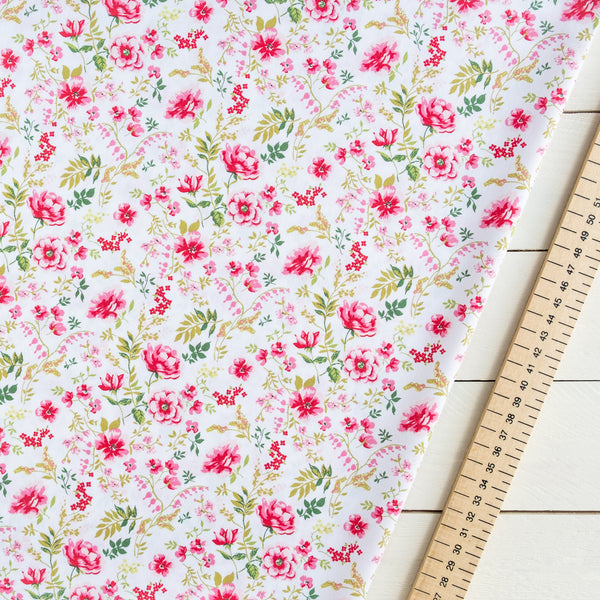 Pink and Green Floral Fabric | 100% Cotton | Extra Wide Fabric | John Louden